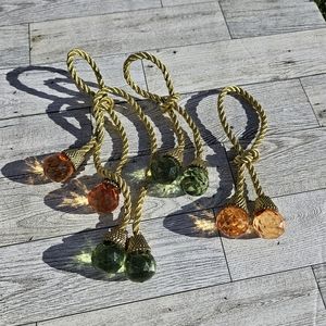 Gold Rope Crystal Jeweled Napkin Holder Fall Autumn 4pc (4/Set) Green Orange